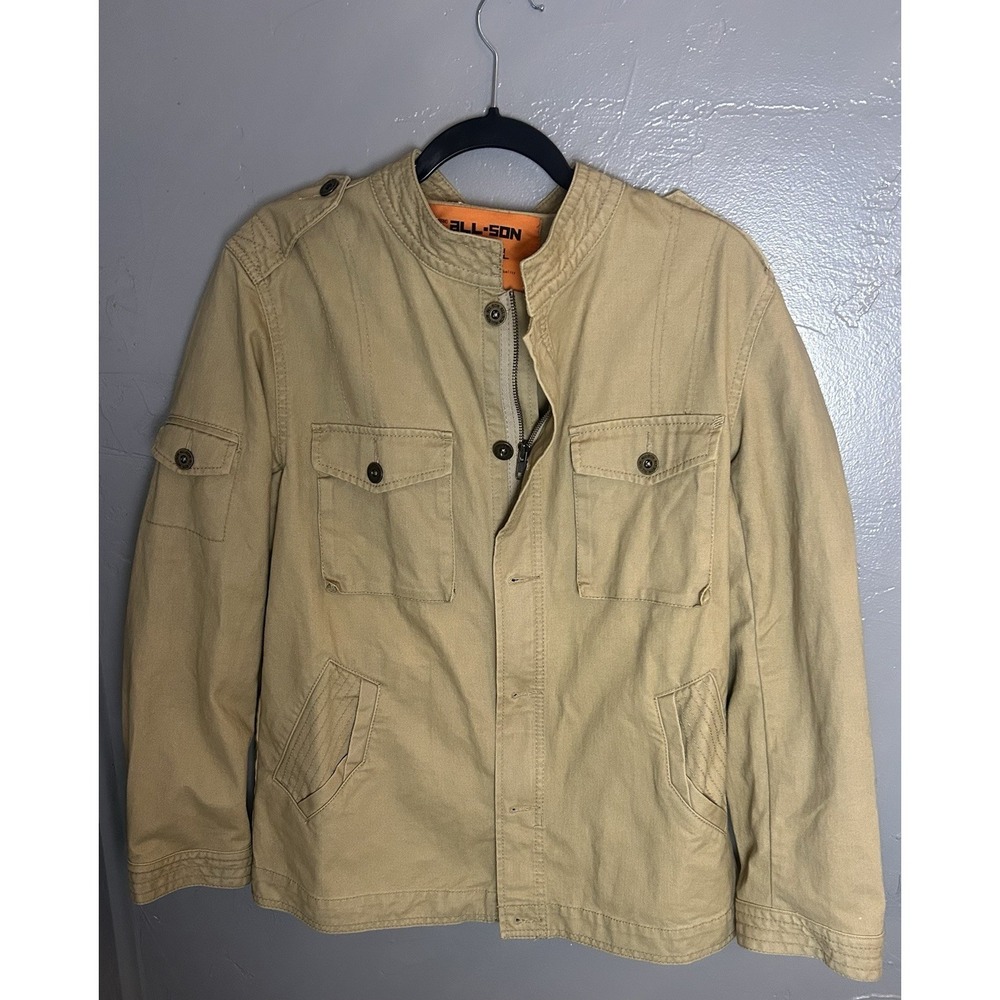 Men's All-Son Khaki Color Jacket Zip And Snap Closure Size L‎